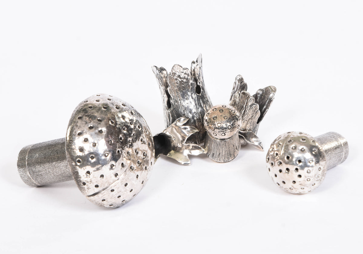 Solid Silver Mushroom Salt Cluster