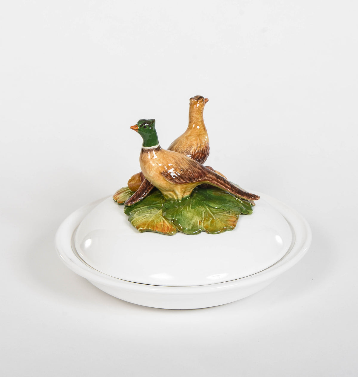 Majolica Pheasant covered serving dish