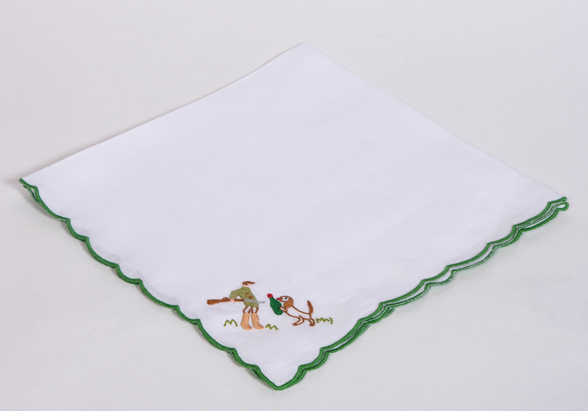 Set of 4 Hand Embroidered Hunting Napkins
